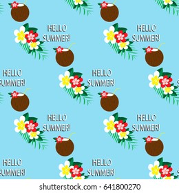 Seamless pattern with tropic coconut cocktail. 