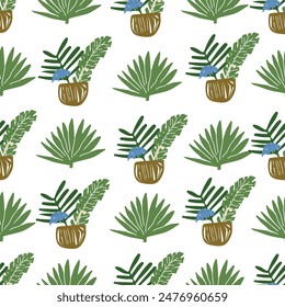 seamless pattern with tropic leaves and cocos