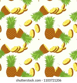 Seamless pattern with tropical Ananas. Element for design of invitations, movie posters, fabrics and other objects. Isolated on white. Vector EPS 10