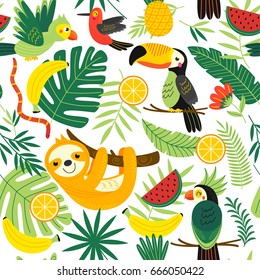 Seamless Pattern With Tropical Animals - Vector Illustration, Eps