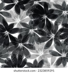 Seamless pattern of a tropical artwork, with multicolored hand drawn elements and funny background. leaves pattern