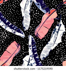 Seamless pattern tropical beautiful with Banana leaves on abstract background.Vector illustration drawing.