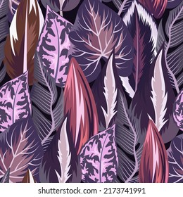 Seamless pattern with tropical beautiful leaves exotic background.