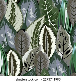 Seamless pattern with tropical beautiful leaves exotic background.