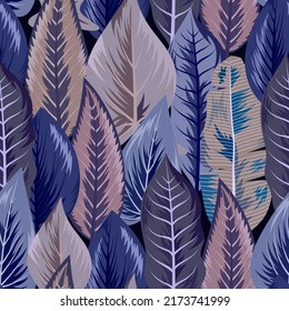 Seamless pattern with tropical beautiful leaves exotic background.