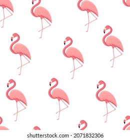 Seamless pattern with tropical bird flamingo. Texture with a bird for textiles, wallpaper, print design, clothes postcards. Vector illustration.