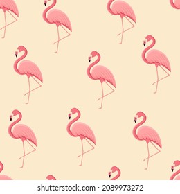 Seamless pattern with tropical bird flamingo. Texture with a bird for textiles, wallpaper, print design, clothes postcards. Vector illustration.