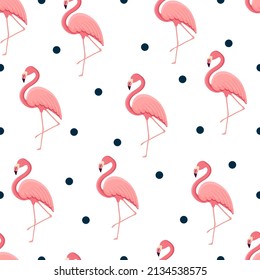 Patrón sin foco con flamingo de aves tropicales. Textura con un pájaro para textiles, papel pintado, diseño impreso, postales de ropa. Ilustración vectorial.