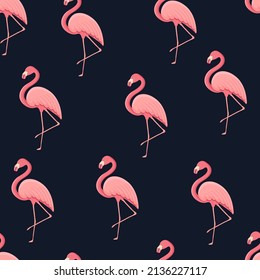 Seamless pattern with tropical bird flamingo. Texture with a bird for textiles, wallpaper, print design, clothes postcards. Vector illustration.