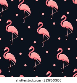 Seamless pattern with tropical bird flamingo. Texture with a bird for textiles, wallpaper, print design, clothes postcards. Vector illustration.