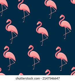 Patrón sin foco con flamingo de aves tropicales. Textura con un pájaro para textiles, papel pintado, diseño impreso, postales de ropa. Ilustración vectorial.