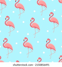 Seamless pattern with tropical bird flamingo. Texture with a bird for textiles, wallpaper, print design, clothes postcards. Vector illustration.