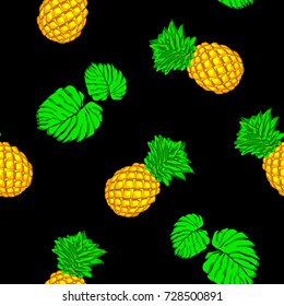 seamless pattern with tropical birds, pineapples and flowers