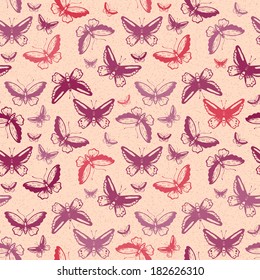 Seamless pattern with tropical butterflies silhouettes