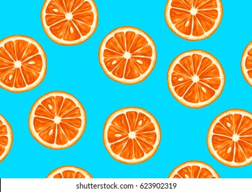 Seamless pattern with tropical citrus fruits sliced. Decorative ornament.