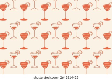 Seamless pattern with tropical cocktails in retro summer style