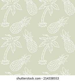 Seamless pattern with tropical coconut palm trees and pineapples. Abstract floral repeating background. Endless print texture. Fabric design. Wallpaper - vector 