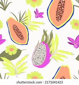 Seamless pattern. Tropical exotic florals, flowers. Perfect for wall wallpaper, gift paper, pattern fills, web page background, greeting cards.