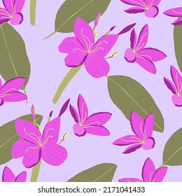 Nahtloses Muster. Tropische exotische Blumen, Blumen. Perfekt für Tapete, Geschenkpapier, Musterfüllungen, Web-Hintergrund, Grußkarten.