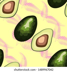 seamless pattern with tropical and exotic fruits in unique trendy organic style, avocado fruit ripe.