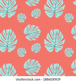 Seamless pattern from tropical exotic green monstera leaves on modern background. Vector illustration.