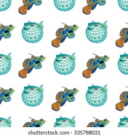 Seamless pattern with tropical fish and fish ball. Vector  illustration