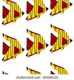 Seamless pattern tropical fish on white. Vector illustration.