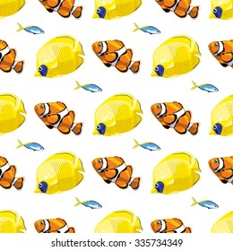 Seamless pattern with tropical  fish. Vector  illustration