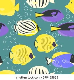 Seamless pattern with tropical fish. Vector illustration.