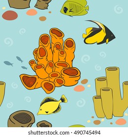 Seamless pattern with tropical fish, vector illustration