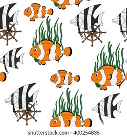 Seamless pattern with tropical fishes