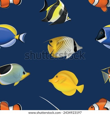 seamless pattern with tropical fishes. seamless texture with acquarium fishes