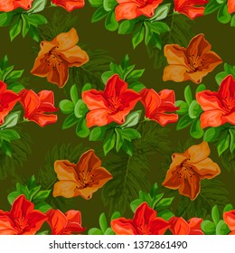 Seamless pattern tropical flower in Color brillante style -vector