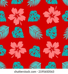 Seamless pattern of tropical flower and leaves