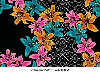 Seamless pattern with tropical flower vector Illustration, batik style 