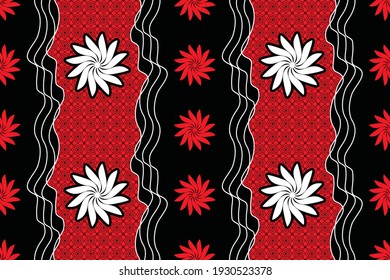 Seamless pattern with tropical flower vector Illustration, batik style 