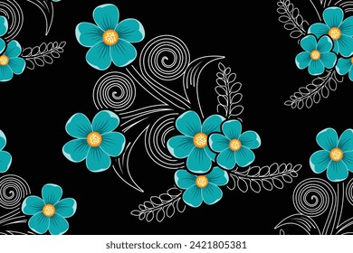 Seamless pattern with tropical flower vector Illustration, Summer batik style