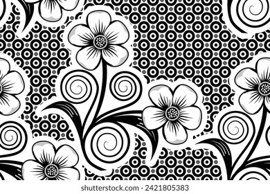 Seamless pattern with tropical flower vector Illustration, Summer batik style