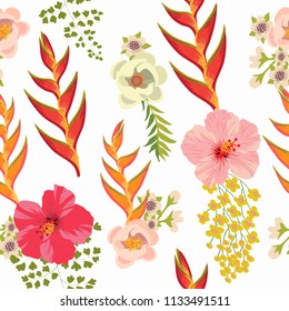 Seamless pattern with tropical flowers