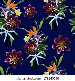 seamless pattern of tropical flowers