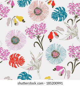 seamless pattern with tropical flowers