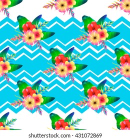 Seamless pattern of tropical flowers