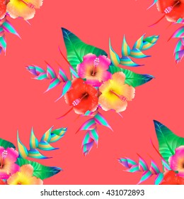 Seamless pattern of tropical flowers