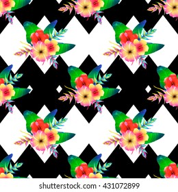 Seamless pattern of tropical flowers