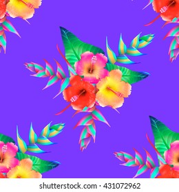 Seamless pattern of tropical flowers