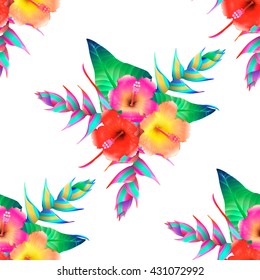 Seamless pattern of tropical flowers