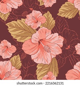 Seamless pattern of a tropical flowers background elements. Modern exotic design for paper, cover, fabric, interior decor and other users.