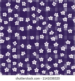 Seamless pattern in tropical flowers. Composite overlay. Floral arrangements on geometric background. For textile, wallpaper, covers, surface, gift wrap, scrapbooking, decoupage. Trendy 2019 colors 