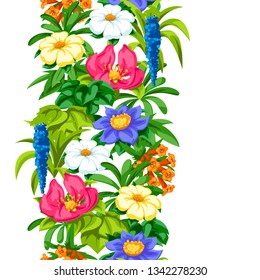 Seamless pattern with tropical flowers. Exotic tropical plants. Illustration of jungle nature.