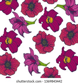 seamless pattern ,tropical flowers , hand drawing ,vector